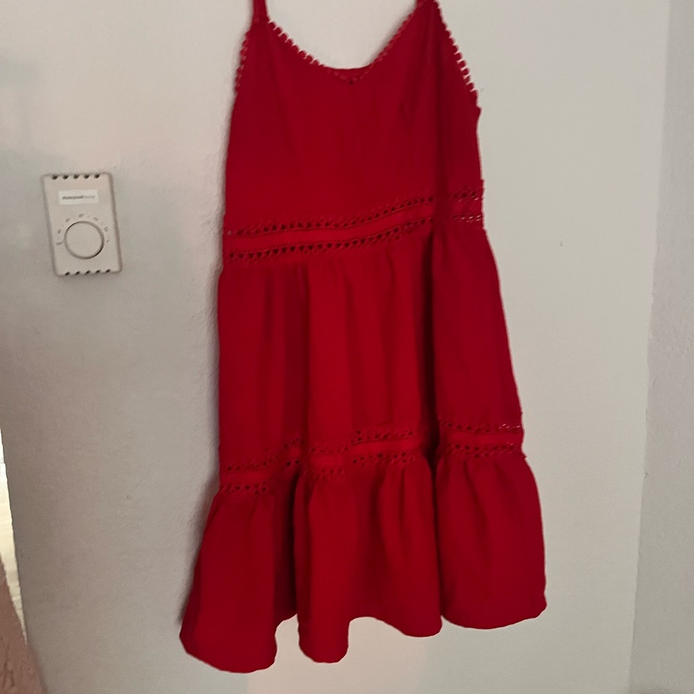 Red Tiered Ruffled Sundress with Tie Front
